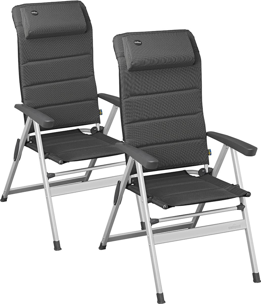 Campout Tuinstoelen Premium - 2 Stuks - 120kg Draagvermogen - Incl. Nekkussen - 7 standen Campingstoel - Rugleuning 117 cm - Klapstoel - Standenstoel - Donkergrijs