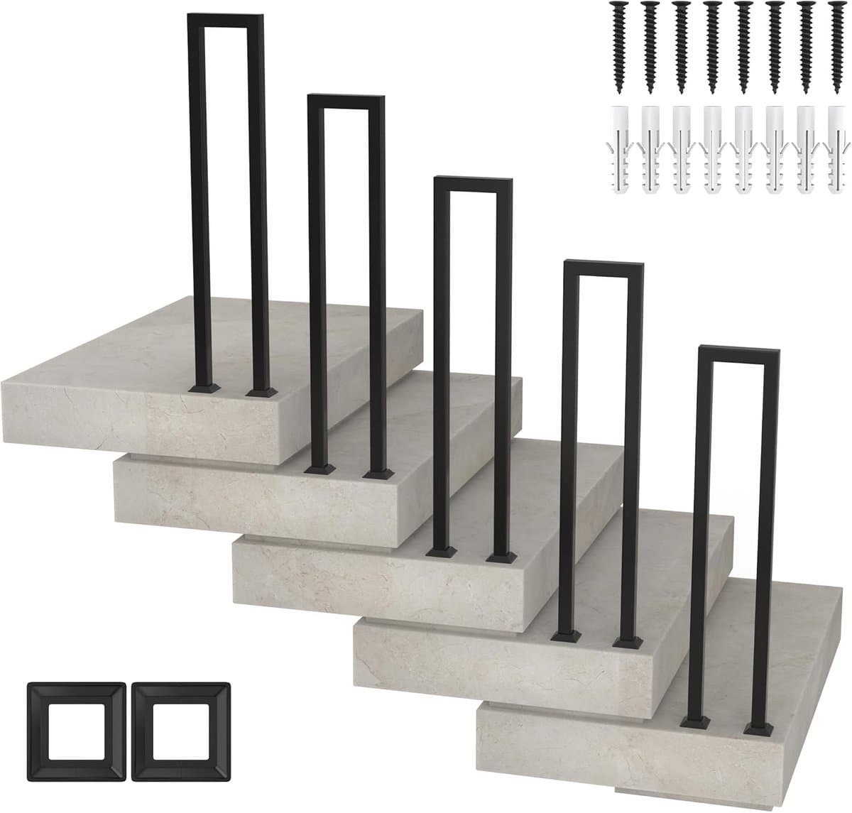 Aufun 95cm Trapleuning Voor Trap U-Vormige Metalen Leuning Veiligheid Leuning Trap Leuning Balusters Terras Leuning, Zwart(Staande Installatie)