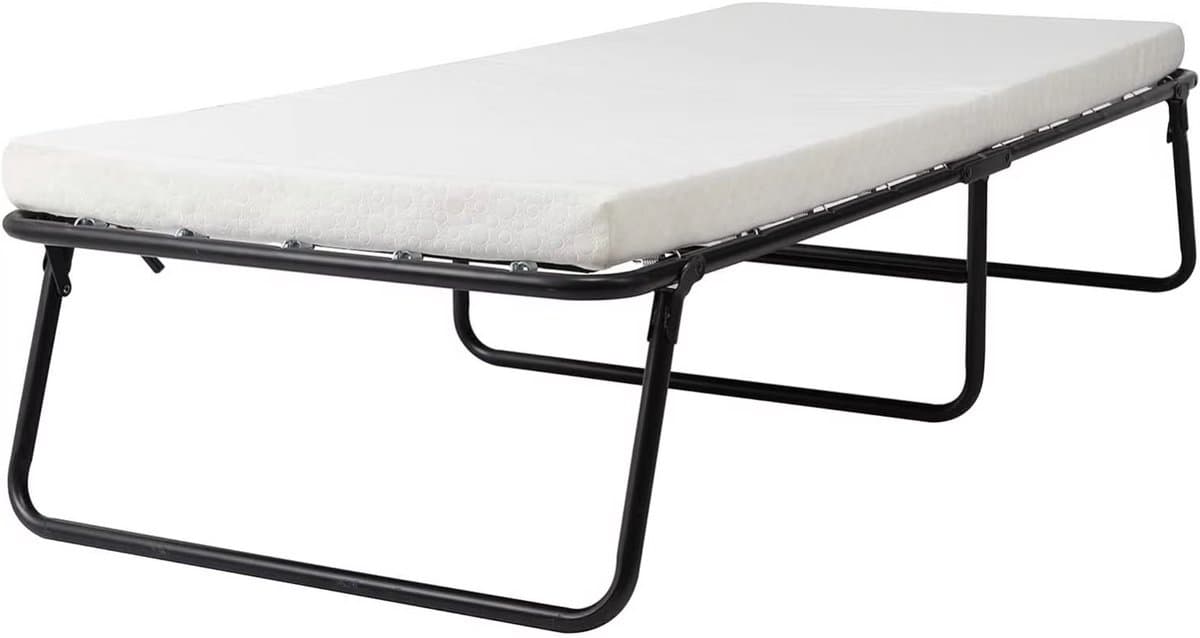 Opklapbed op wieltejs - Met matras - 80x190cm - Logeerbed - Vouwbed 1 persoons - Inklarbaar - voor Volwassenen