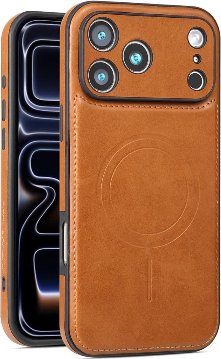 Magnetisch Leren Hoesje - Geschikt voor iPhone 18 Pro - Ingebouwde Magneet - Compatibel met Draadloos Opladen - Luxe PU-leer - Slank & Schokbestendig - Antislip Grip - Bruin
