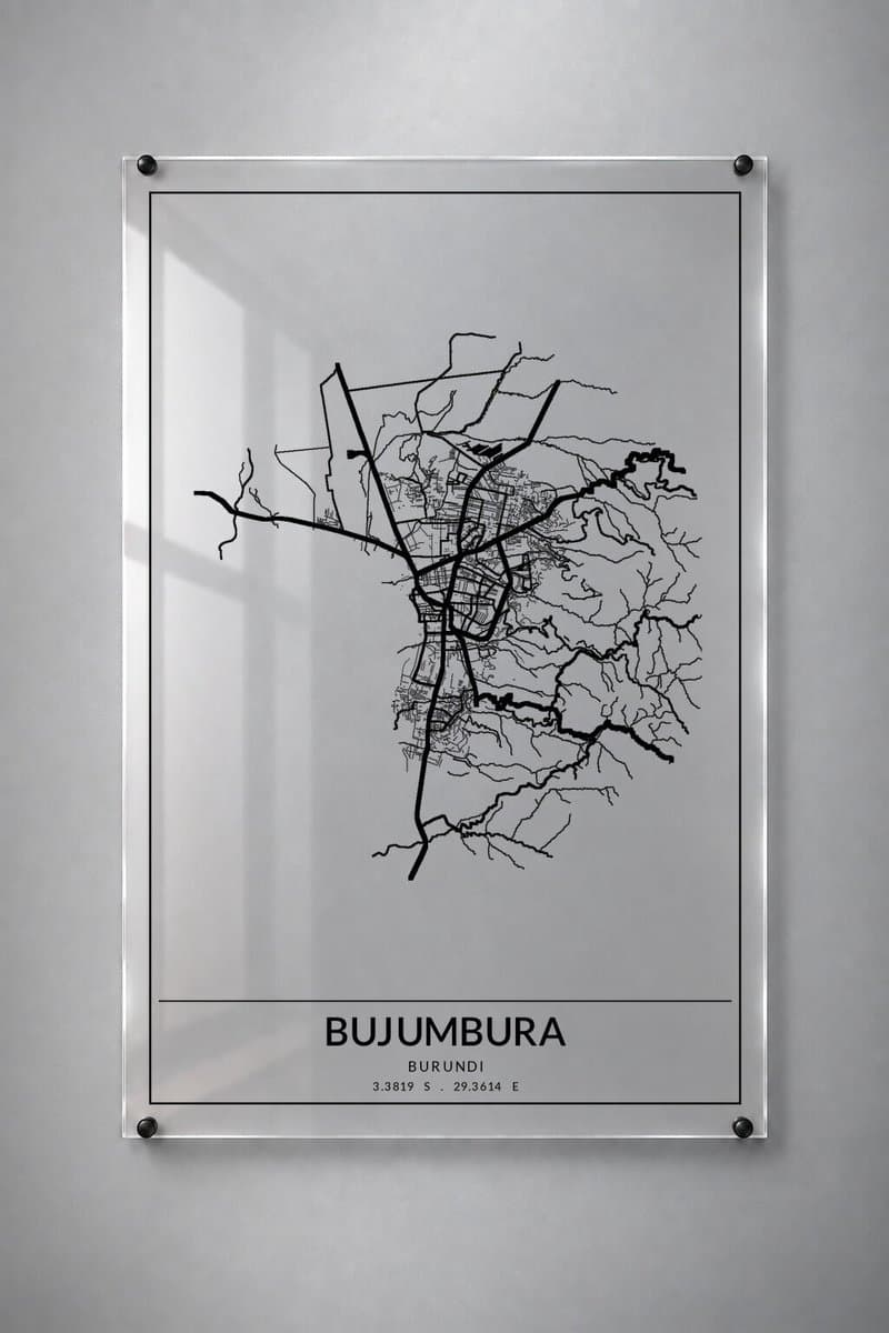 Stadskaart Bujumbura - Plexiglas 40x60 cm - Framed Border