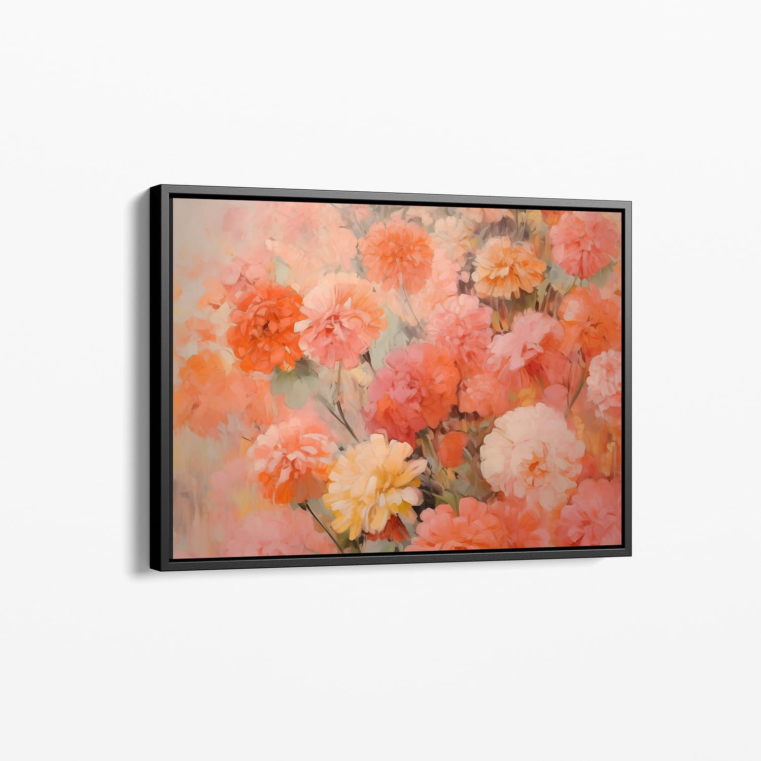 Zomerse bloemenpracht oranje - Schilderij op Dibond met Zwarte Baklijst 70x50 cm - Wanddecoratie op Aluminium Dibond