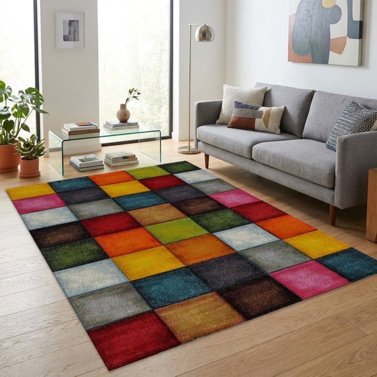 TapisTrend Designer tapijt Multicolor 80x150 cm Veelkleurig geometrisch vloerkleed met een dambordpatroon van kleurrijke vierkanten