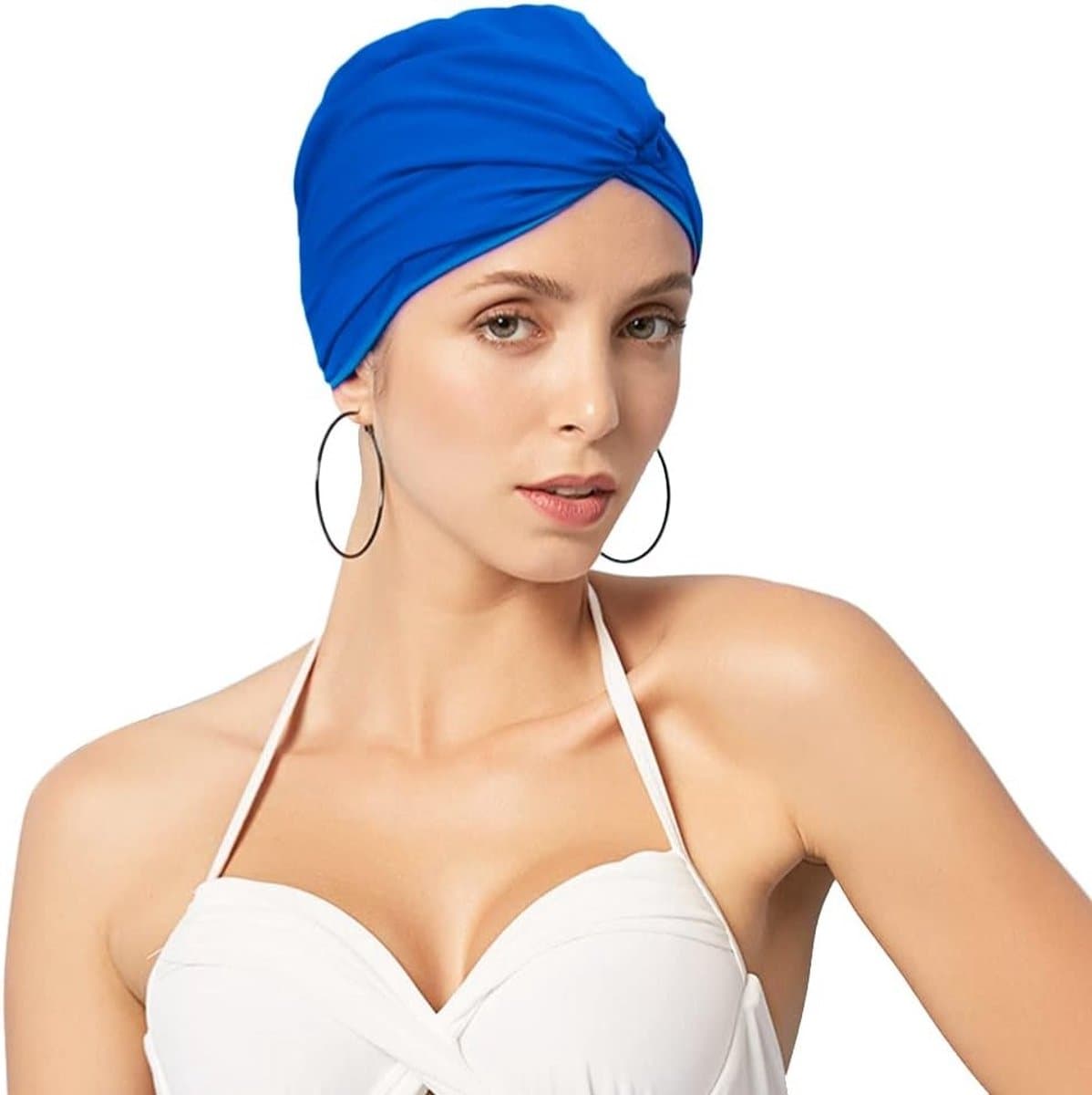 Zwemcap voor Dames met Oorbescherming en Antislip - Ideaal voor Lang en Kort Haar, Blauw Nylon Mesh