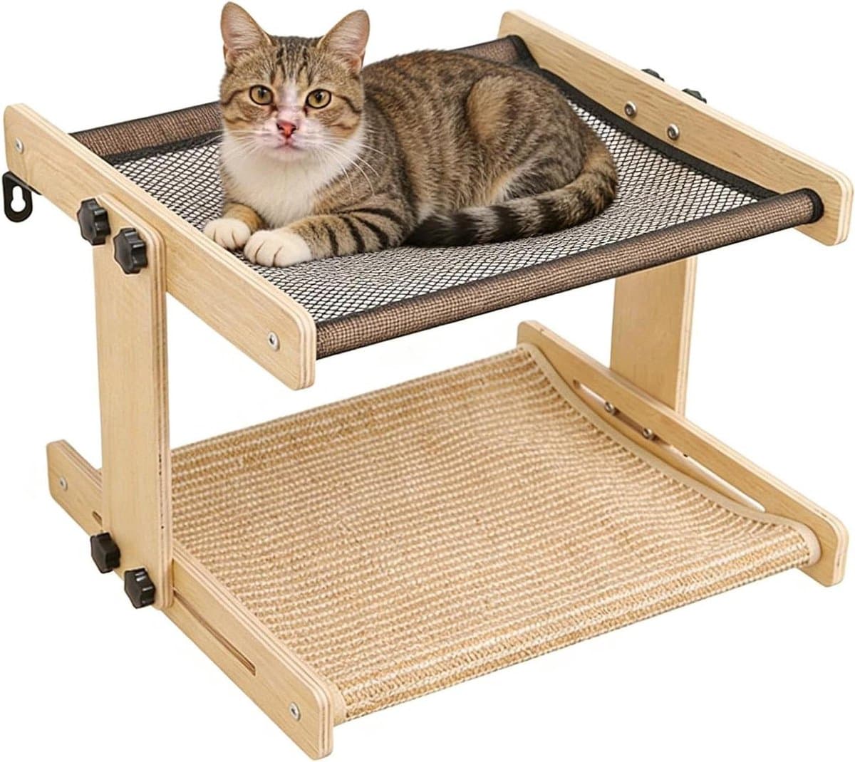 Katten Nachtkastje - Huisdier Hangmat - Ontspanning Binnen - Flexibele Installatie - Dubbellaags 43.5cm - Houtkleur