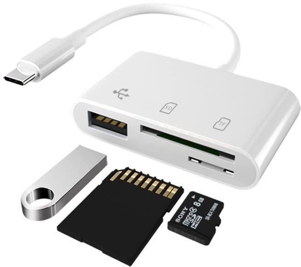 Dailygoody - Multifunctionele kaartlezer - 3 in 1 - Gemakkelijk foto’s overzetten - Compact formaat - USB C kaartlezer - Ideaal voor laptop en smartph
