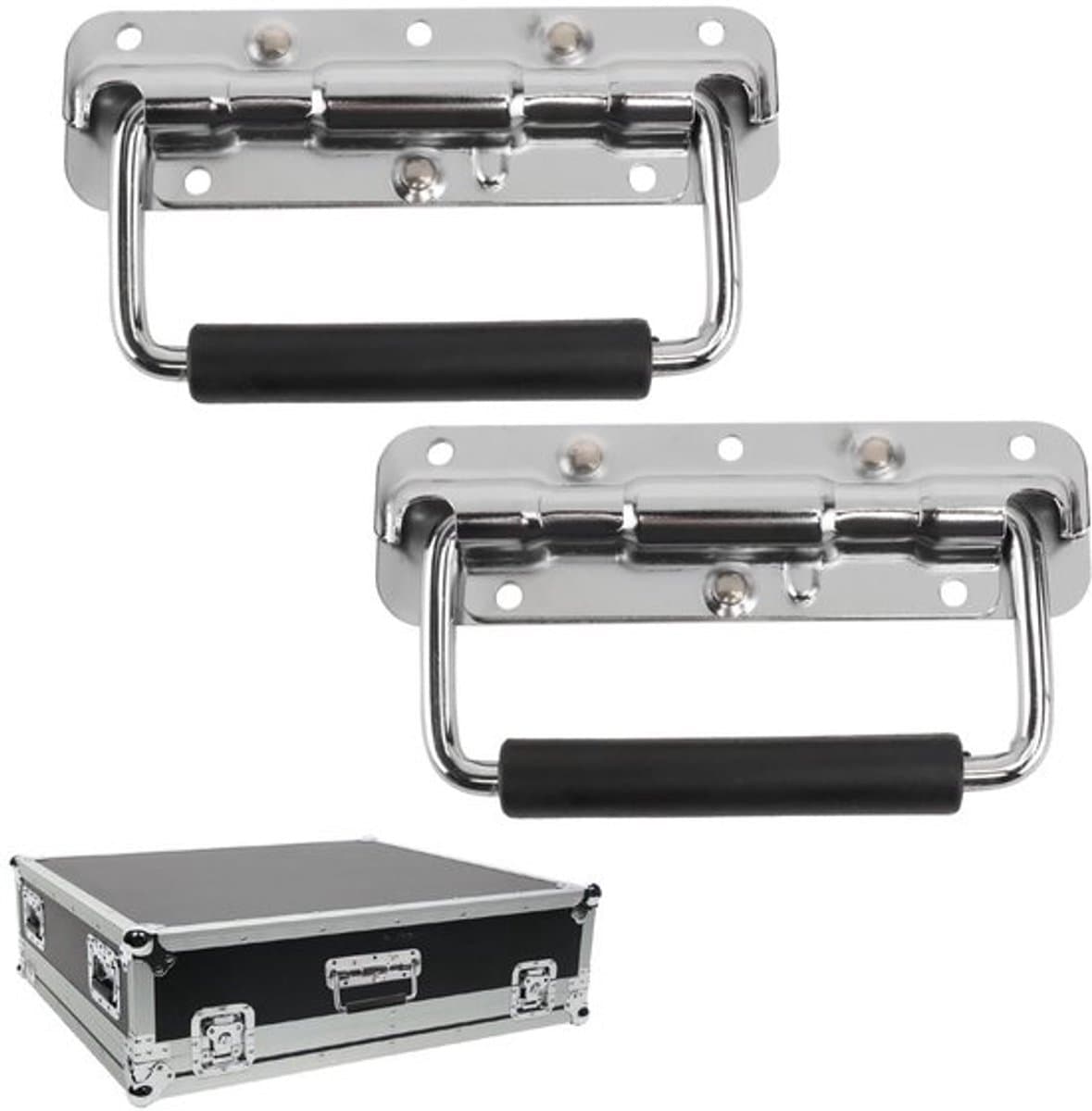 Set van 2 vouwgrepen, 140 mm, roestvrij staal, vouwgrepen, ophanggreep voor boxen, metalen grepen, veerachtige draaggreep voor luidsprekerboxen, gereedschapsboxen, gereedschapskist