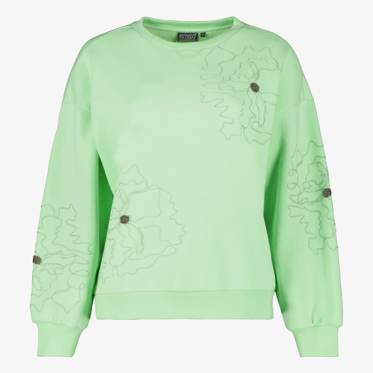 TwoDay dames sweater met grafische bloemenprint groen - Maat M