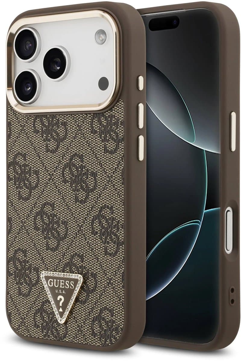 Guess 4G Triangle geschikt voor iPhone 17 Pro hoesje – MagSafe compatibel – Bruin