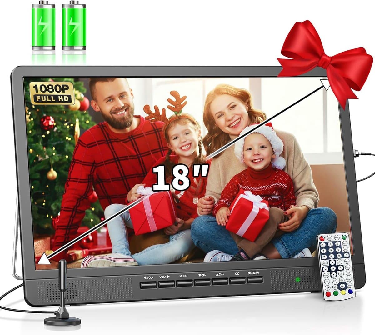 Draagbare TV 18 inch met DVB-T2 Tuner, Batterij en Antenne voor Caravan en Camping