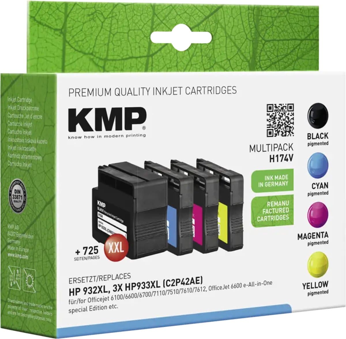 KMP Inkt vervangt HP 932XL, 933XL Compatibel Combipack Zwart, Cyaan, Magenta, Geel H174V 1725,4005