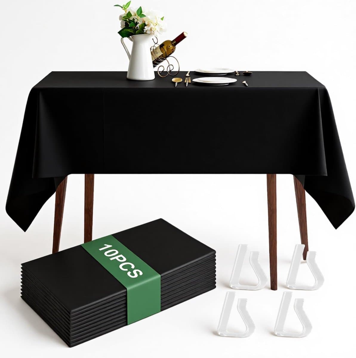 Wegwerptafelkleden - Plastic Tafelhoezen - Feestdecoratie - Inclusief Klemmen - 274 x 137 cm - Zwart