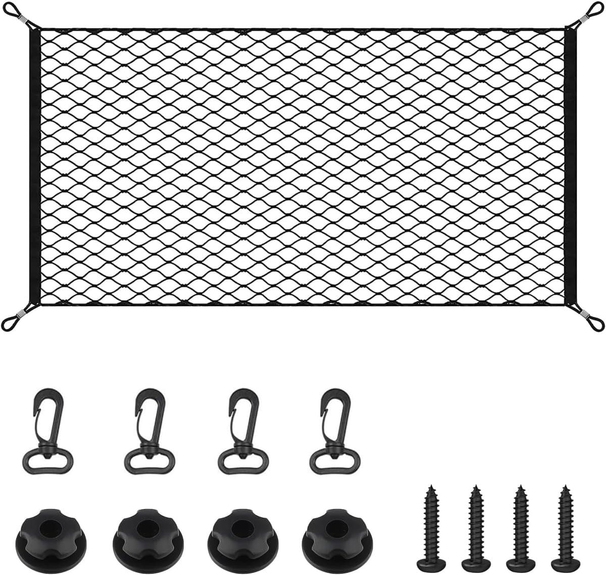 Bagagenet Auto - Laadnet Spansysteem - Veilig Vervoer - Dubbele Randversterking - 110x60cm - Zwart