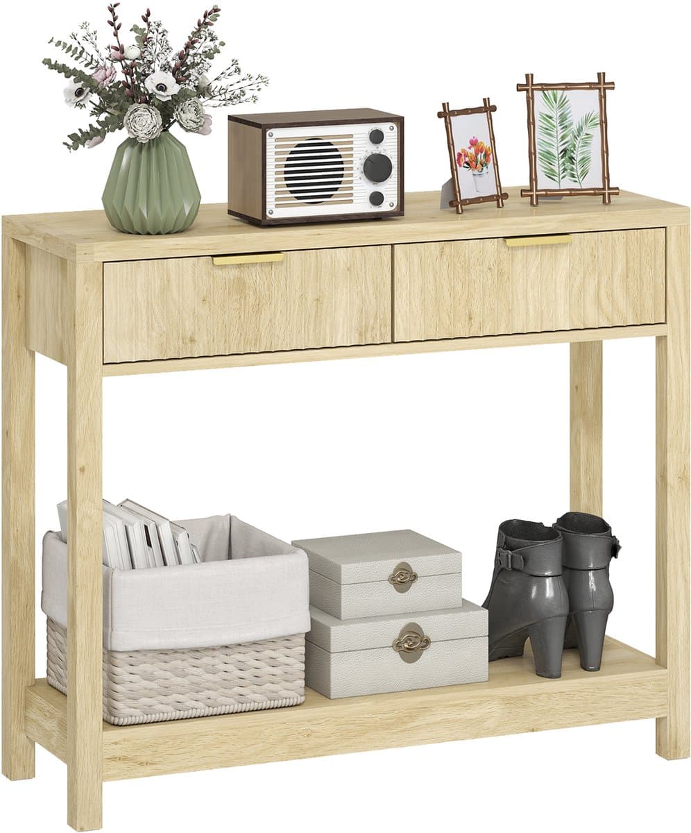 HOMCOM Consoletafel - Spaanplaat, MDF - 90x30x76 cm - Natuurlijk hout