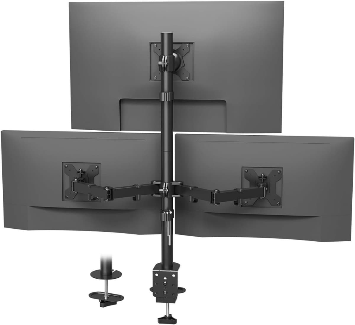 REN® Monitor Arm 3 Schermen - Triple Monitor Arm - Monitor Arm 3 Monitoren - 360 Graden Roterend - Zwart -86 x 1 x 1 cm