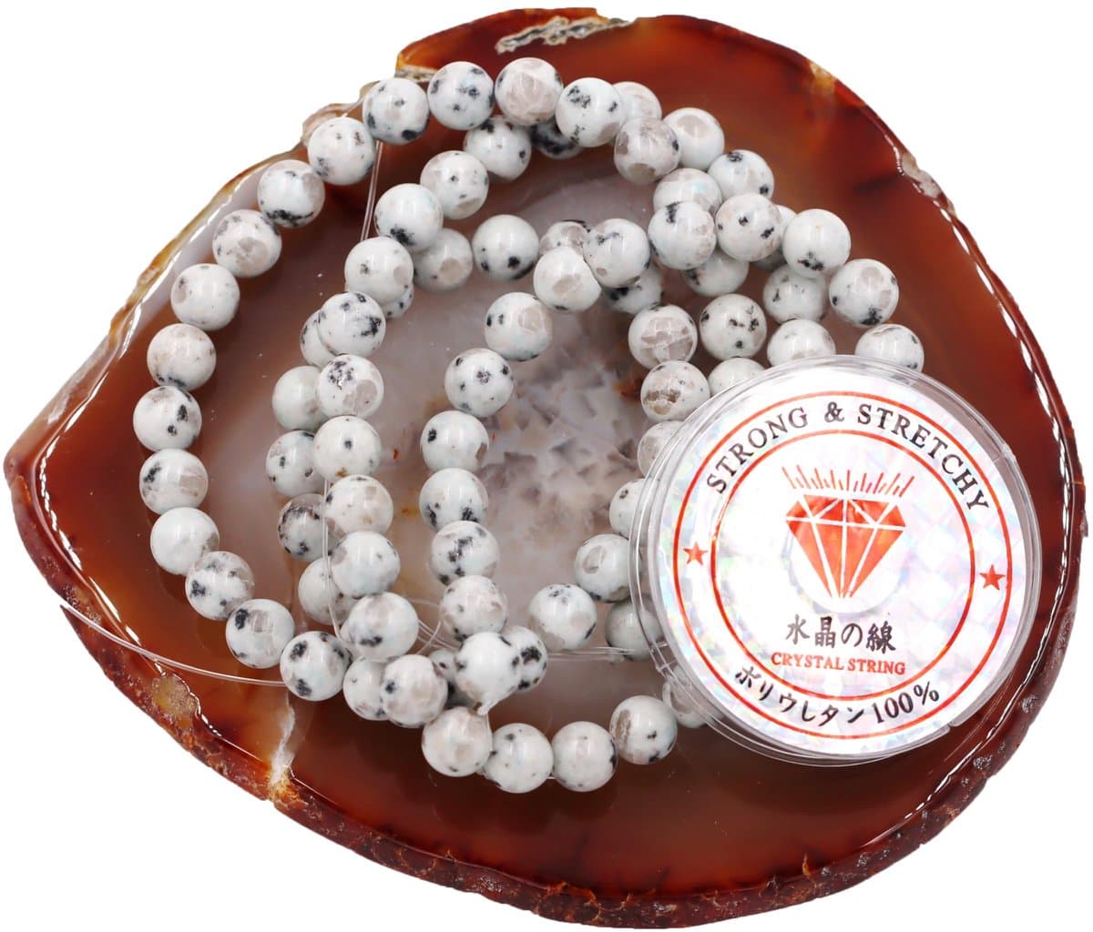 Fukugems kralen met rekkoord voor het maken van sieraden Losse stenen kralen voor doe-het-zelf Energiestenen helende armband 8 mm = 96 stuks en 1 rol koord Lotus Jaspis 8 mm
