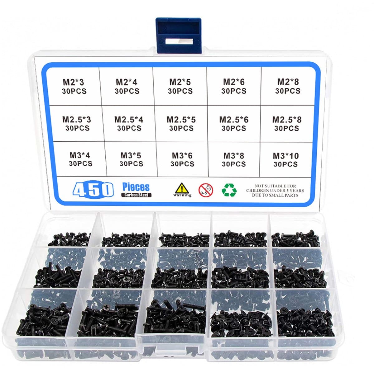 Assortimentbox - Bouten - 450-delige Kruis Platte Schraafkop Bouten Set, Schraafkop Bouten Doos, Geschikt voor Laptops
