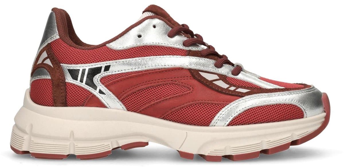 Sacha - Dames - Rode sneakers met zilveren metallic details - Maat 36