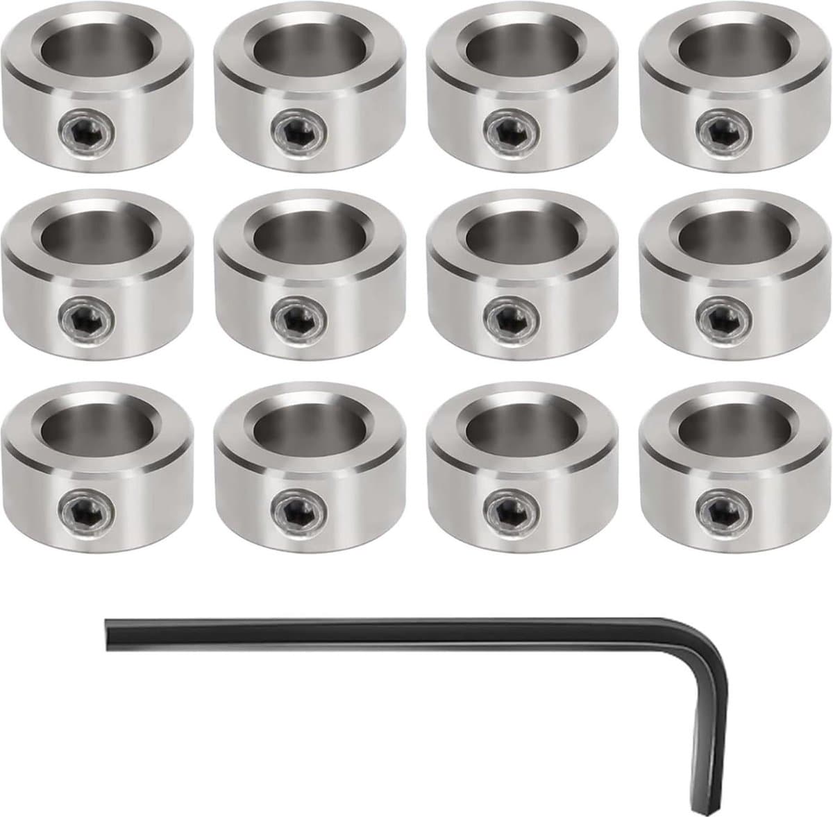 12 stuks stelringen met binnenzeskant - 8 mm - staal - schroefdraadborgring - diepteaanslagringen - as en kruiwagenwiel - CNC - 3D-printer .