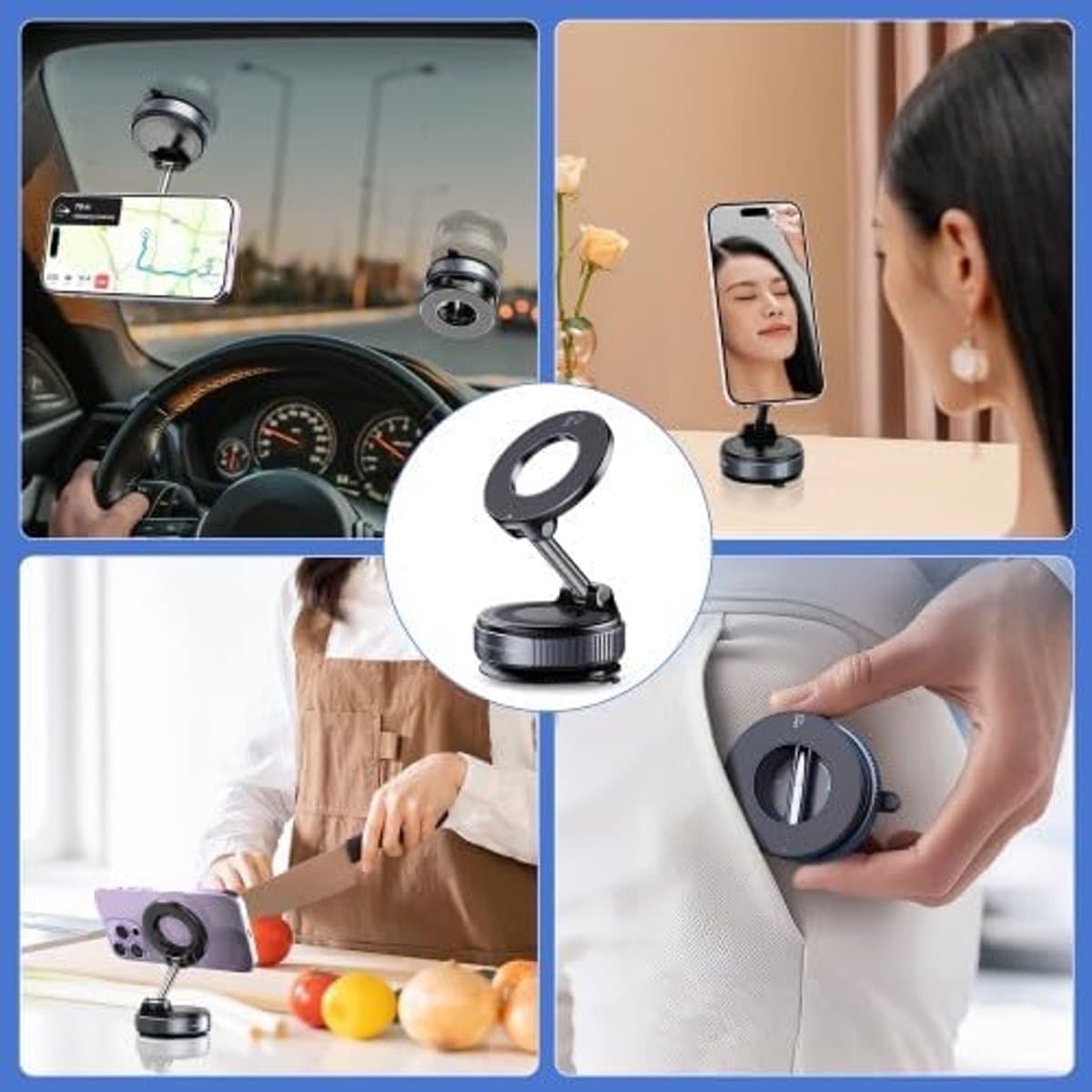 Telefoonhouder voor de auto 360° verstelbaar - magnetisch en opvouwbaar - sterke zuignap voor dashboard - ShopVlot
