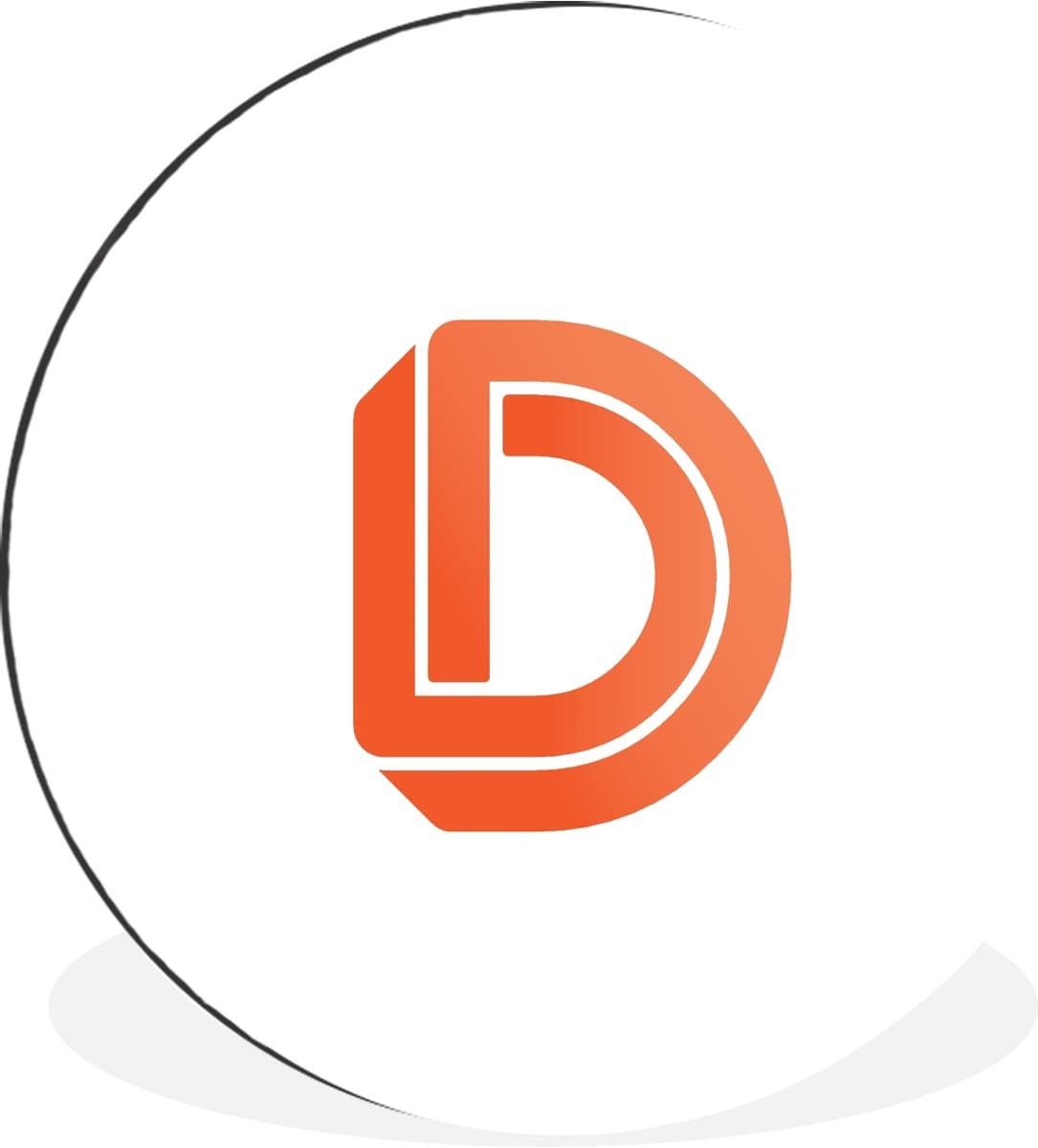 WallCircle - Wandcirkel - Muurcirkel - Een illustratie van de letter D in het oranje - Aluminium - Dibond - 60x60 cm - Binnen en Buiten