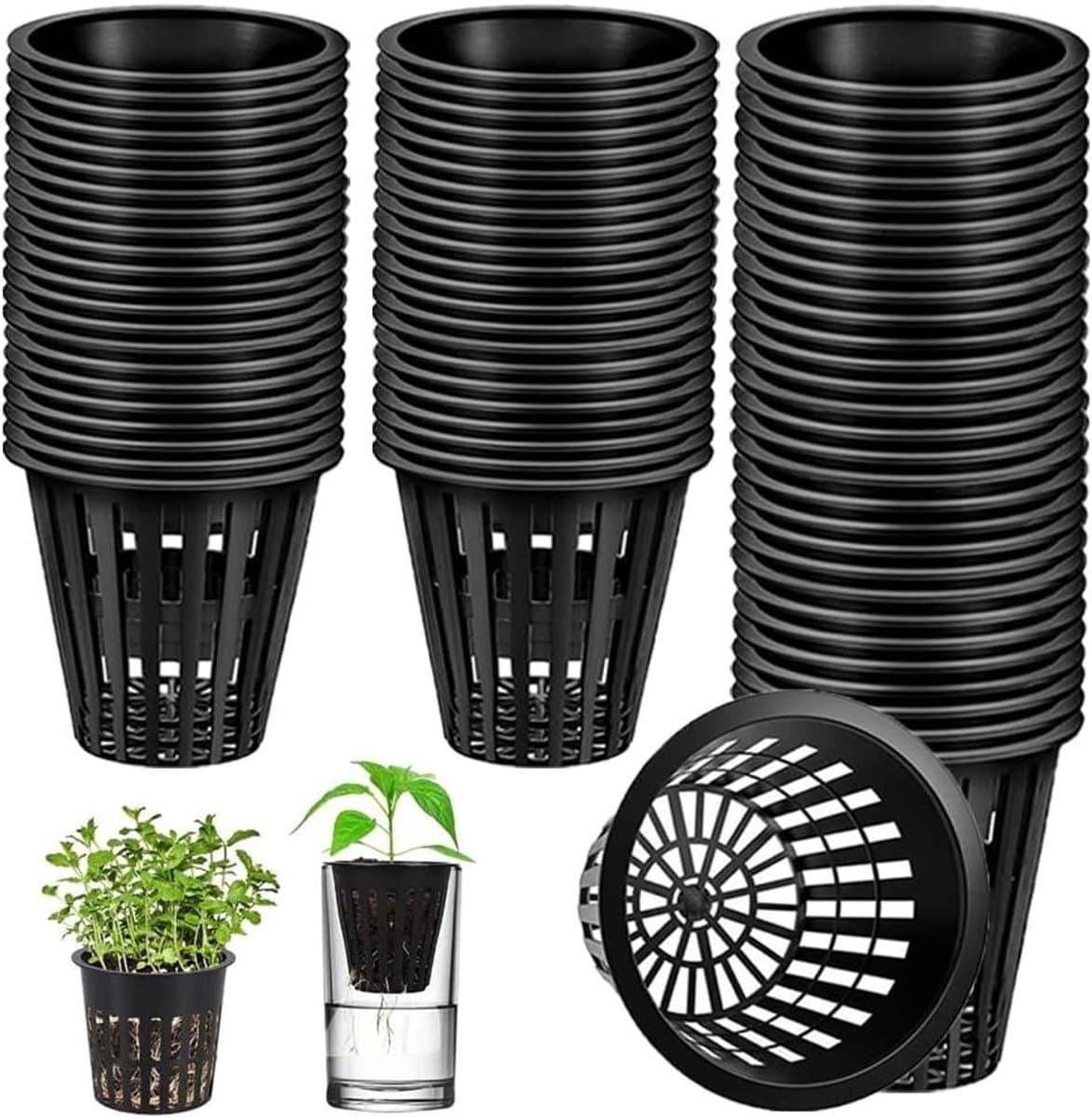 Hydrocultuur Netpotten - Waterplant Mandjes - Planten Kweken - Mesh Ontwerp - 60 Stuks - Zwart