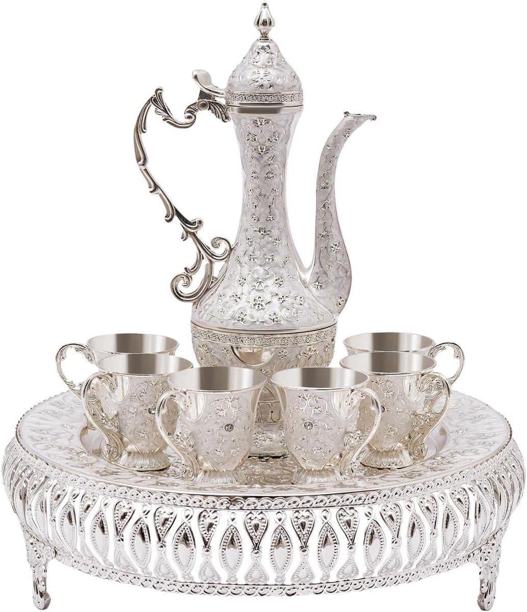 Theeservies Set - Theepotten Set - Thee Serveren - Zinklegering - 250 ml - Zilver Wit