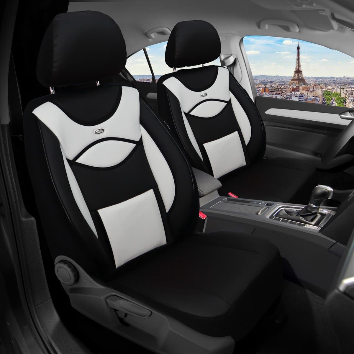 Autostoelhoezen voor Opel Crossland Bj 2017-20 – Stoelhoezen voor bestuurder en passagier in Zwart/Wit