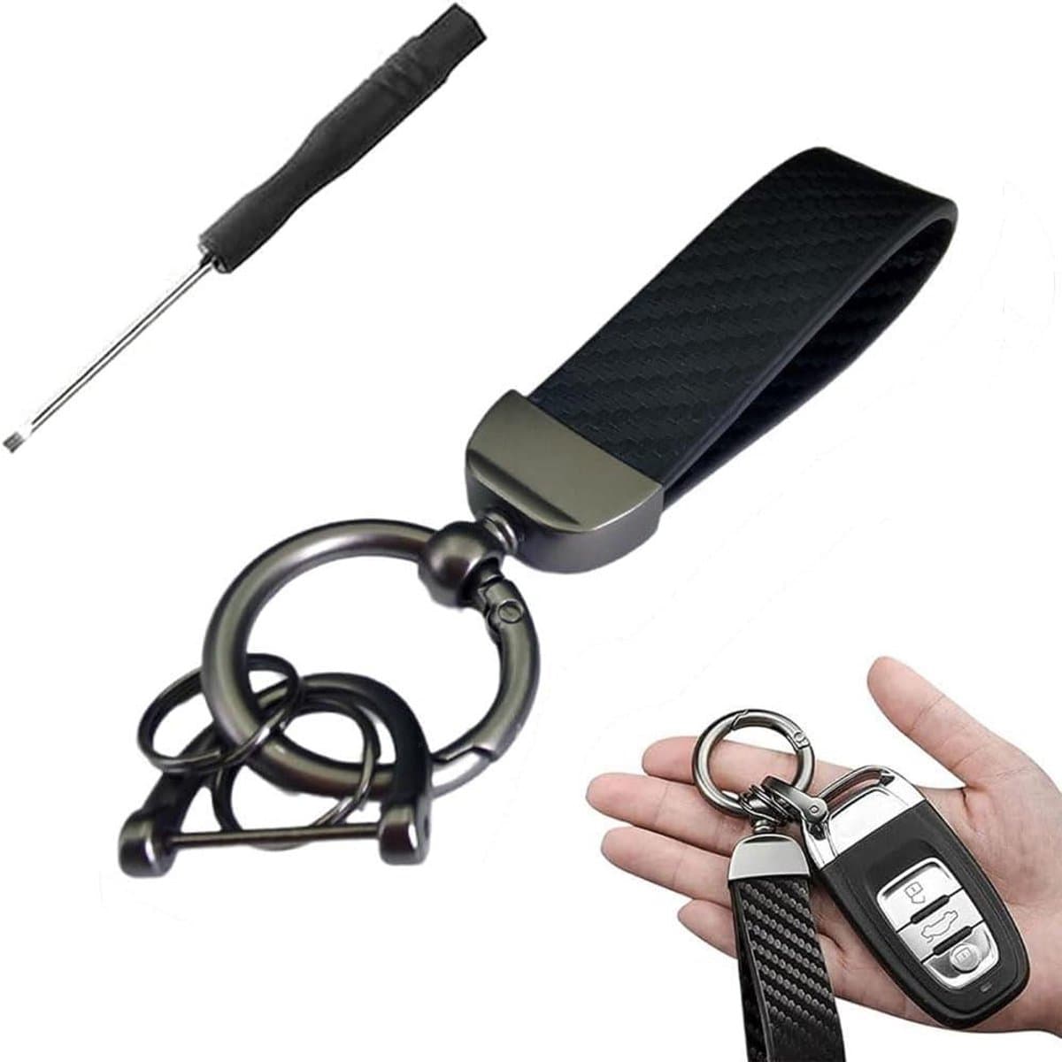 Autosleutelhanger - Sleuteldecoratie - Sleutels Beveiligen - 360 Graden Draaibaar - 10 x 10 x 100 mm - Zwart