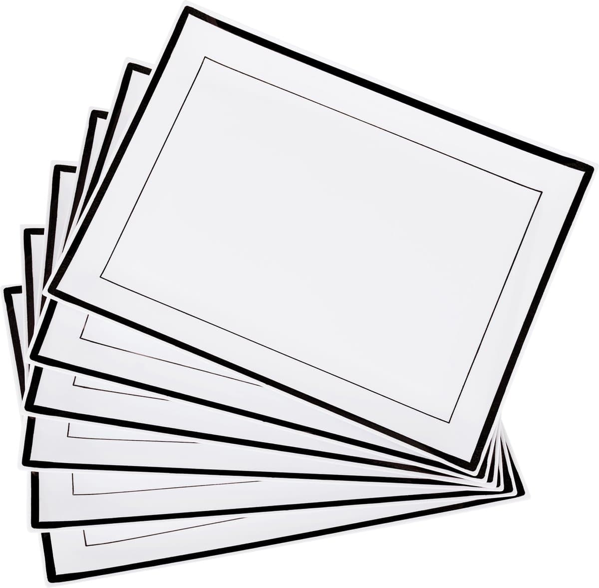 MATANA - 6 Witte Herbruikbare Plastic Dienbladen met Zwarte Rand (30x23cm) - Stevig en Herbruikbaar - Buffetten, Feesten, Bruiloften, Verjaardagen, Doopsels, Kerstmis & Meer