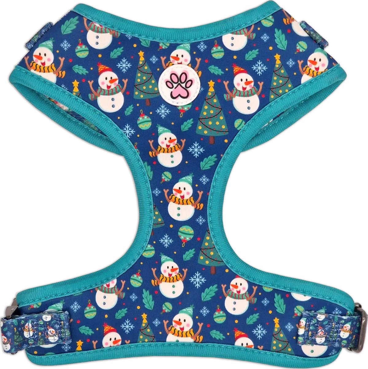 Kerst Hondentuigje - Zacht Tuigje / Honden Harnas - Blauw - Winter - Kerstboom - Sneeuwman - Winter Wiggling - Paw My God! - Maat S