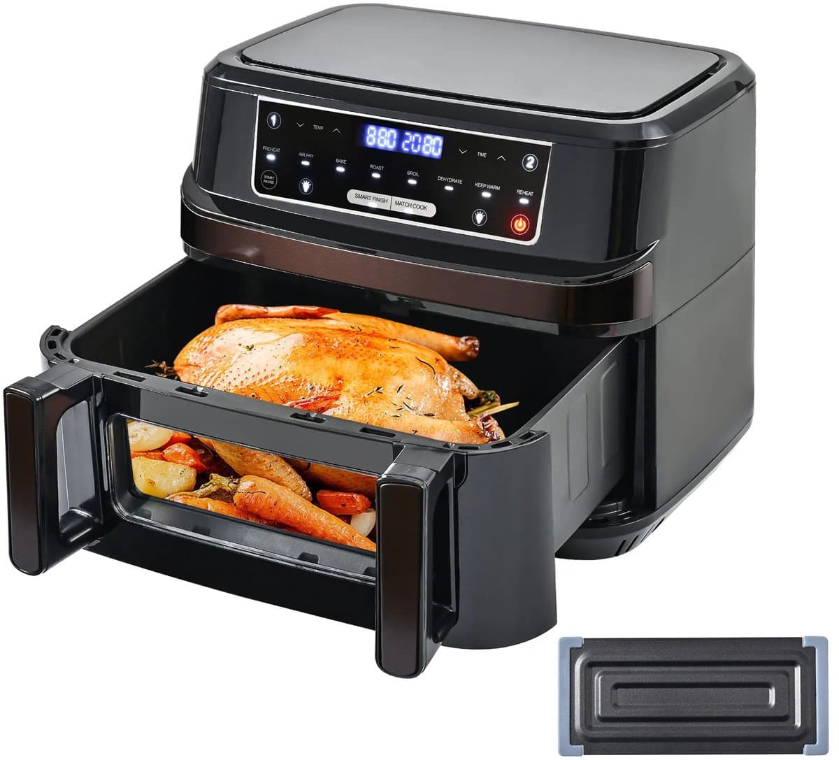 Mygroot - Airfryer - hete luchtfriteuse - enkel of dubbele kamers instelbaar - met Touchscreen - 8 programma's - kijkvenster