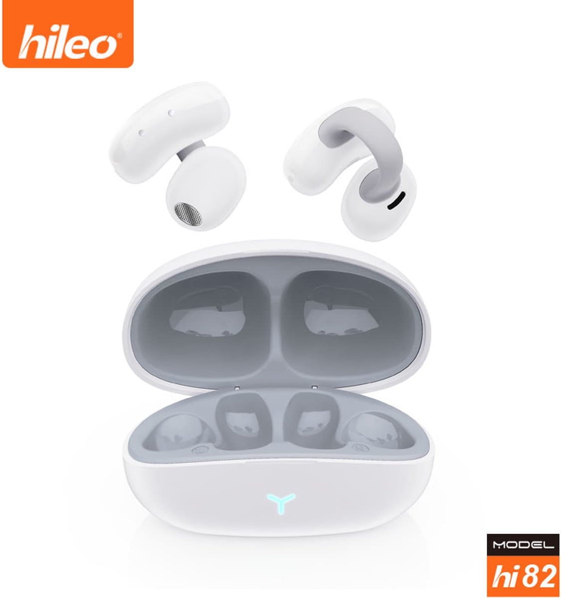 hileo hi82 - Draadloze Oordopjes met Oplaadcase – Wit - Ear clip Air Conduction - Sport - Open-Ear - Bluetooth V5.3 – Draadloze oortjes – Geschikt voor IOS/Android