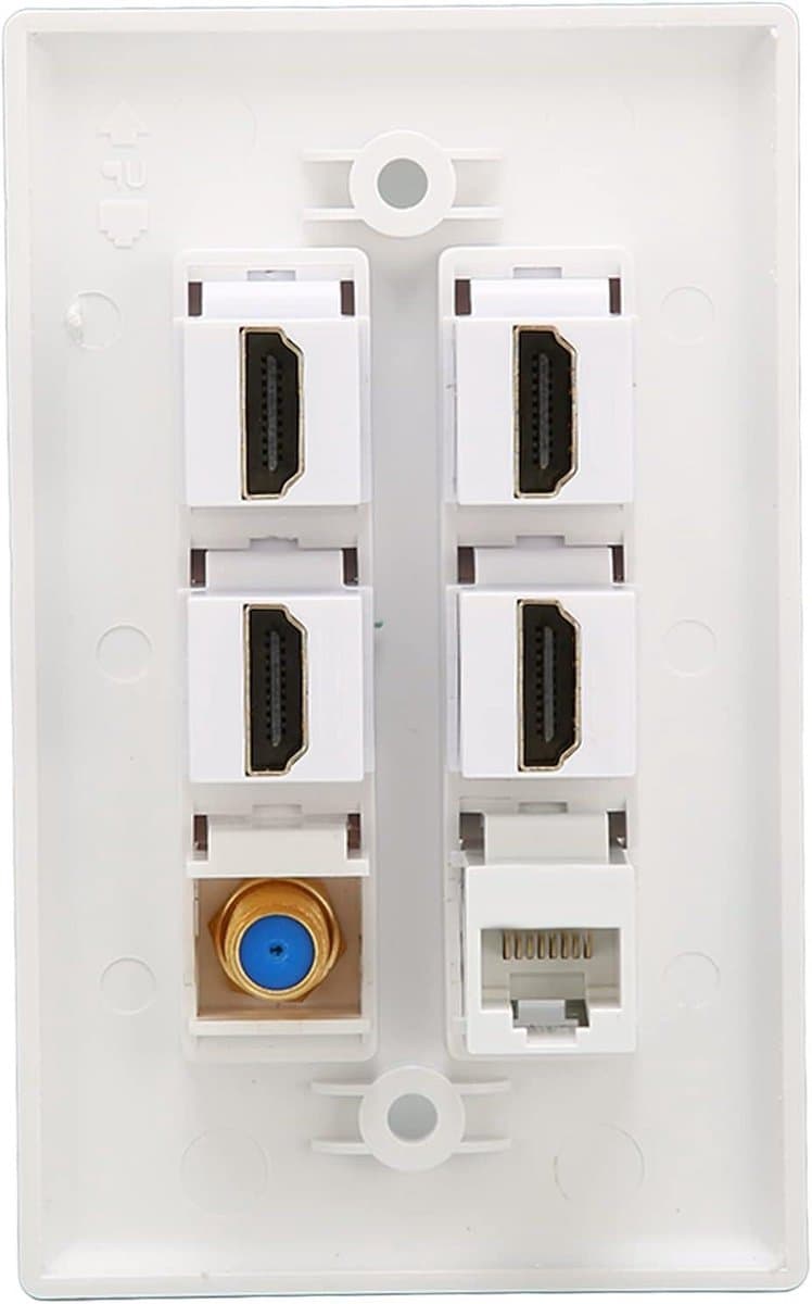 Muurplaat 4 Hdmi Socket Muurplaat 4K Abs Muurplaat 6 Poorten Hd Multimedia Interface Cat6 Tv F Hoofd Ethernet Muurplaat Voor Thuiskantoor