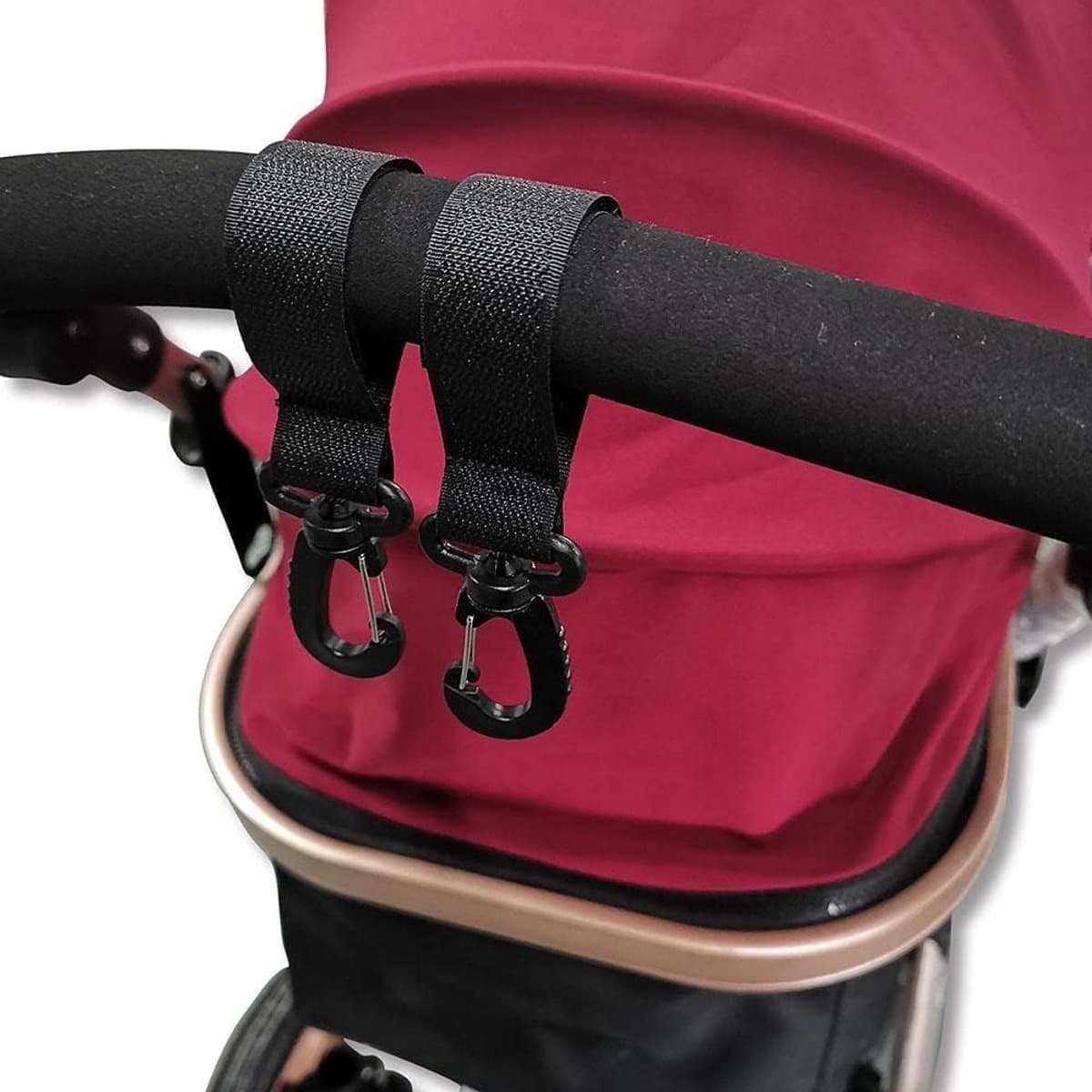 Stroller Hooks Set van 2 - Pram Haken met Carabiner voor Winkel- en Luiertassen - Zwart