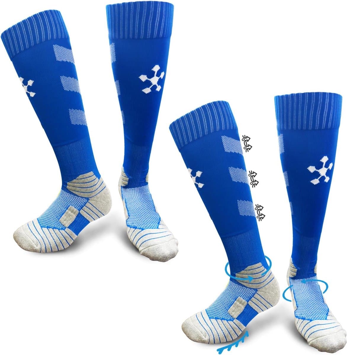 Voetbalsokken voor kinderen en heren, voetbalsokken EU 39-44, anti-slip trainingssokken, sportsokken voor voetbal, hardlopen, training, blauw, 39-44 EU
