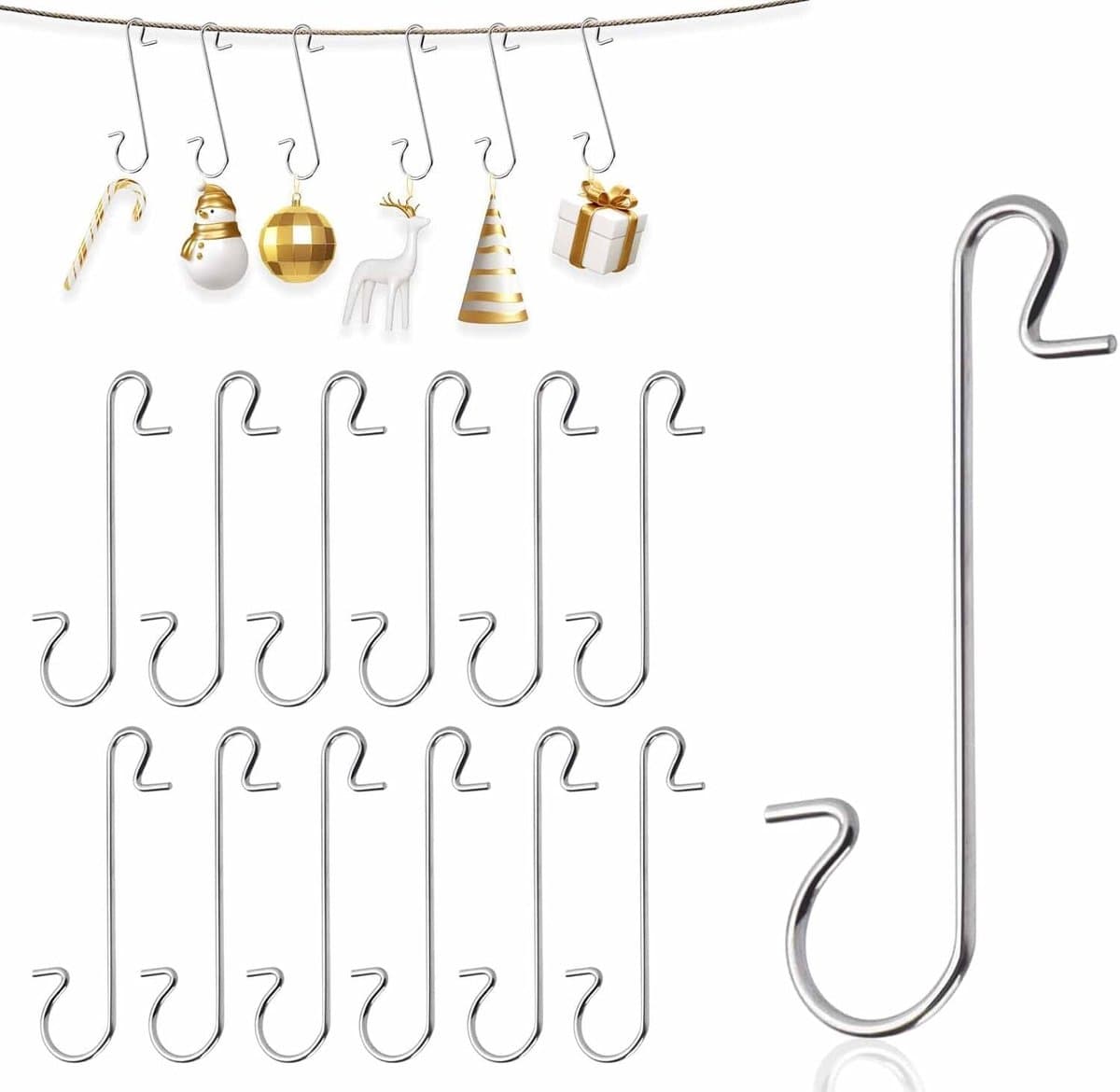Decoratieve Haakjes voor Kerstornamenten, 100 Stuks met Opbergdoos, Ideaal voor Kerstboomversiering en Feestdecoraties - Zilver