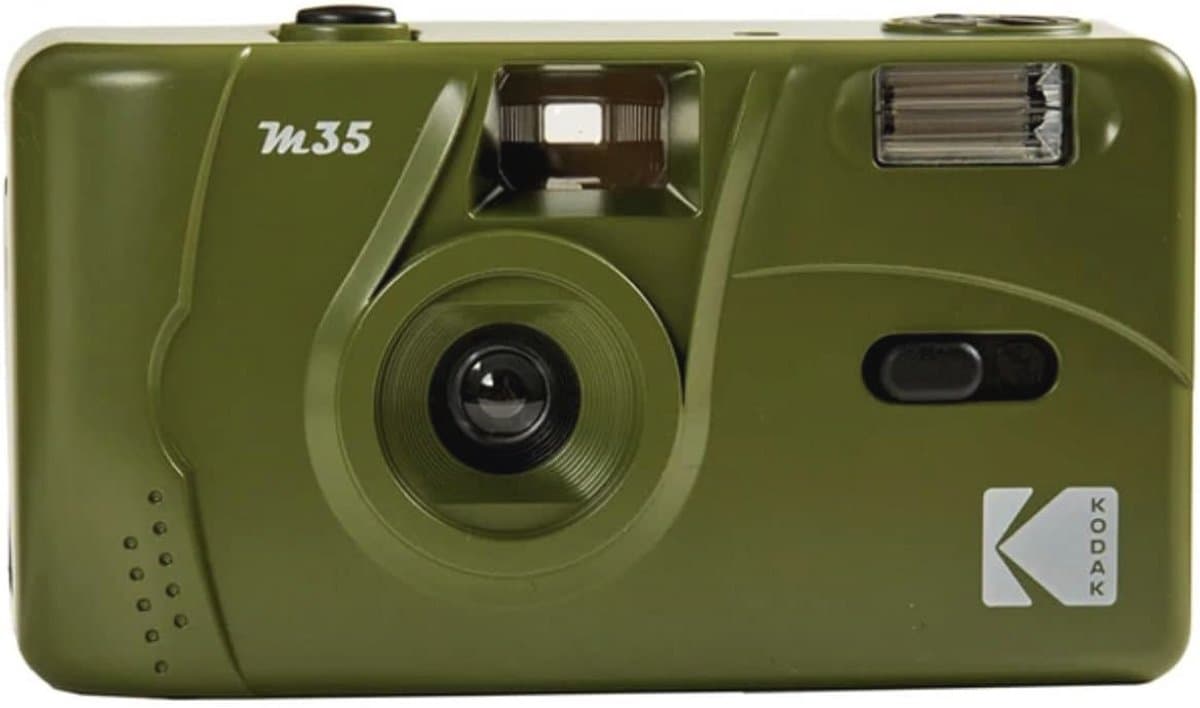 Herbruikbare 35 mm camera met groothoeklens en flitser - Olijfgroen