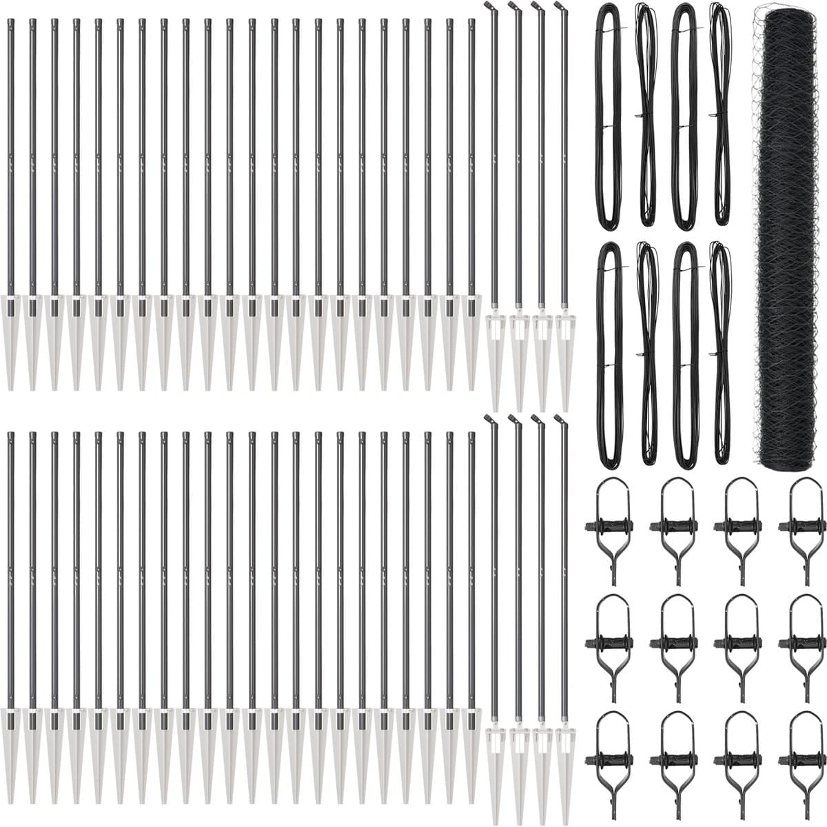 vidaXL - Hexagonaal - hek - met - paal - 100 - x - 1,2 - m - PVC-Coated - Staal - Grijs - Mesh