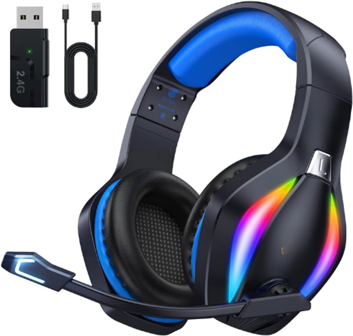 Gamingheadset - 2,4GHz en Bluetooth Hoofdtelefoon Met Microfoon - 3D-Stereogeluid - 50 Uur Batterijduur - Voor PS5, PS4, PC, Mac, Tablets, Schakelaars - Zwart-Blauw