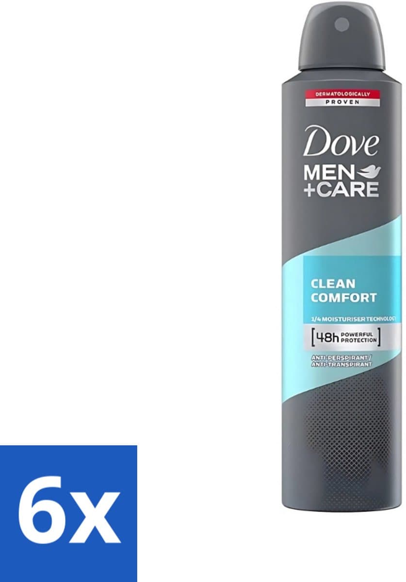 Dove - Deodorant - Men Care Clean Comfort - Comfort en verzorging - 48 uur bescherming - 250 ml - Voordeelverpakking - 6 stuks