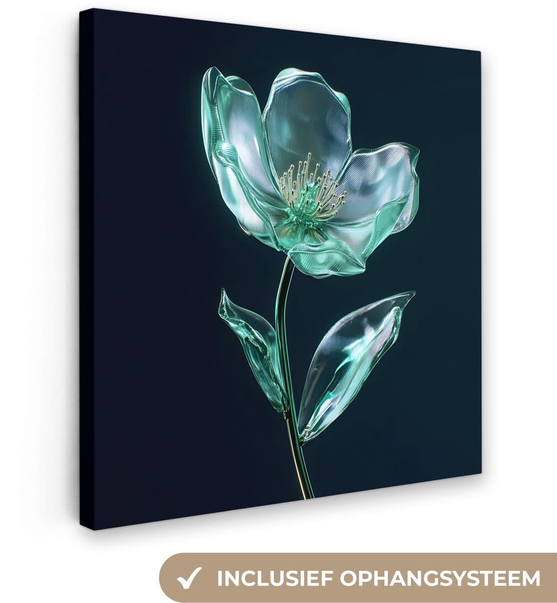 Canvas schilderij 20x20 cm - Exclusieve wanddecoratie Bladeren - Bloem - Glazen - Donkerblauw - Muurdecoratie woonkamer - Slaapkamer decoratie - Kamer accessoires - Schilderijen op canvas