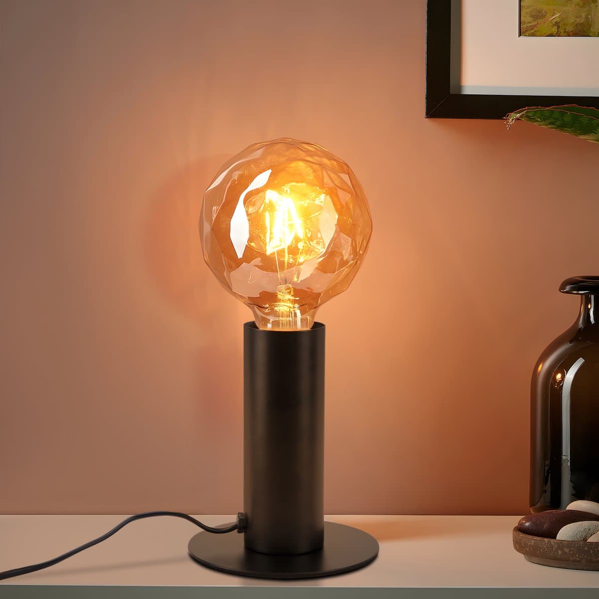 NETTLIFE Tafellamp E27 - vintage - zwart - incl. schakelaar nachtlampje met stekker - retro nachtlamp MAX.40W - voor slaapkamer woonkamer - Zonder lichtbron