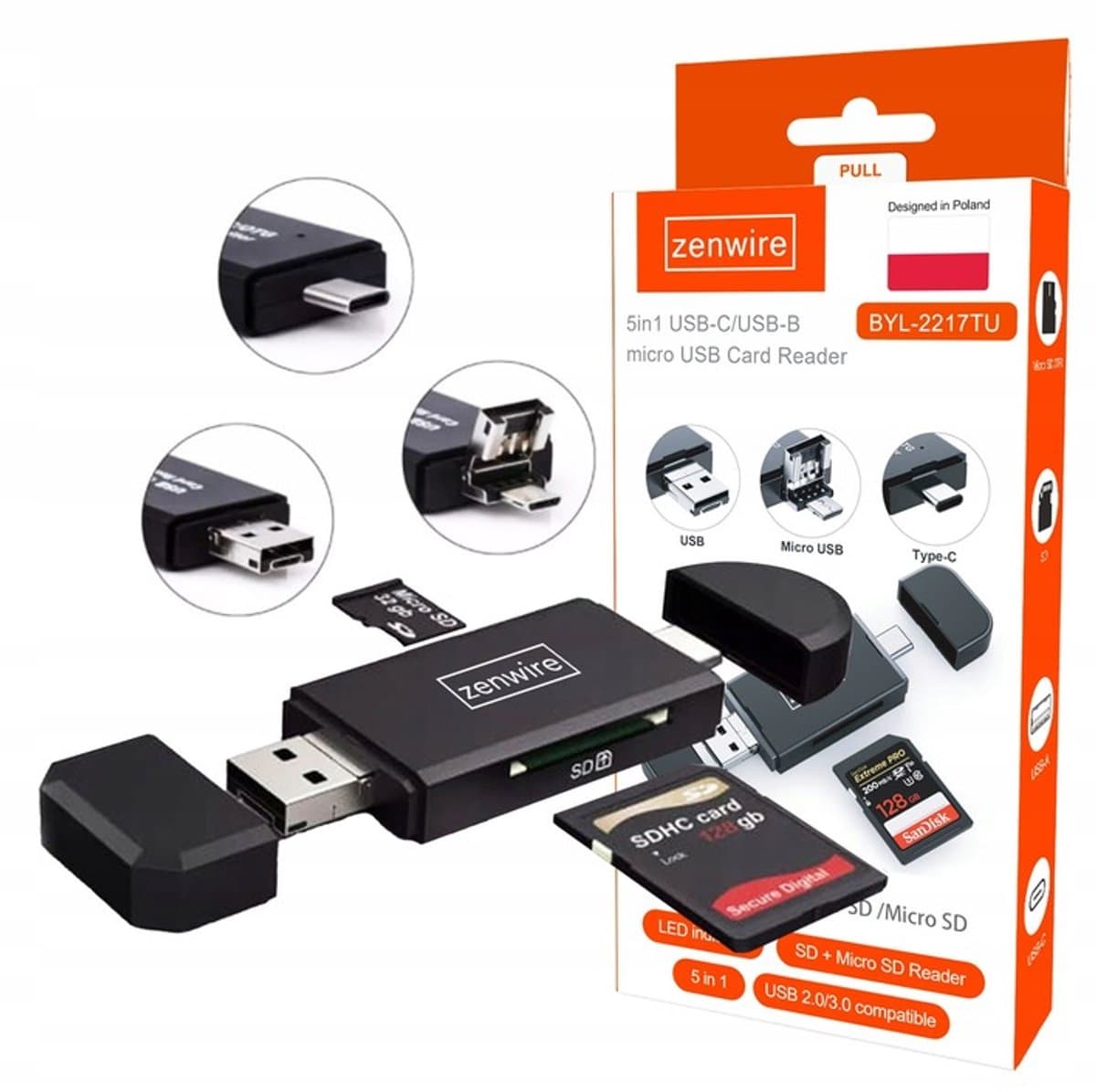 SD Kaart lezer USB C 5 in 1 - Zenwire - Kaartlezer SD kaart - Card reader USB 3.0 - micro USB - Geheugenkaartlezer - USB kaartlezer - OTG - Snelste Card Reader - Micro SD Kaart Lezer - USB 3.0 - Compatibel met Windows, Mac OS, Linux en Android, iPa