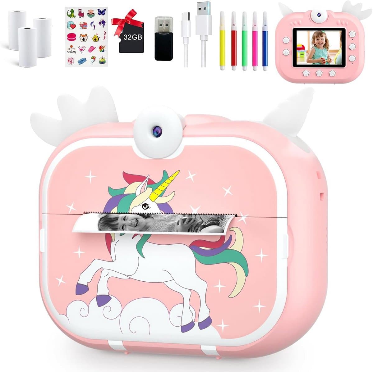 Kids Camera Instant Print voor meisjes - 1080P HD digitale camera voor kinderen met printpapier en kleurpennen