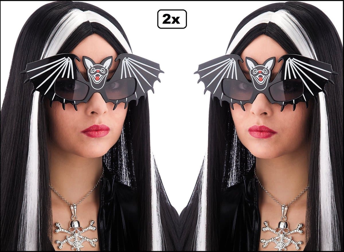 2x Bril Vleermuis zwart - Griezel horror Halloween zwart vleermuizen thema feest carnaval