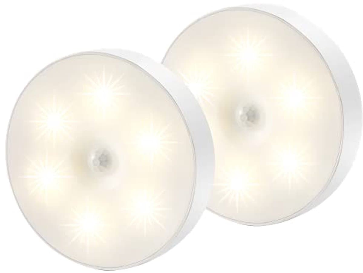 Ynkkvre - Nachtlampje - LED nachtlamp met bewegingssensor - magnetisch, draadloos en oplaadbaar via USB - kunststof - warm wit licht, 4000K - kan overal worden geplakt, set van 2