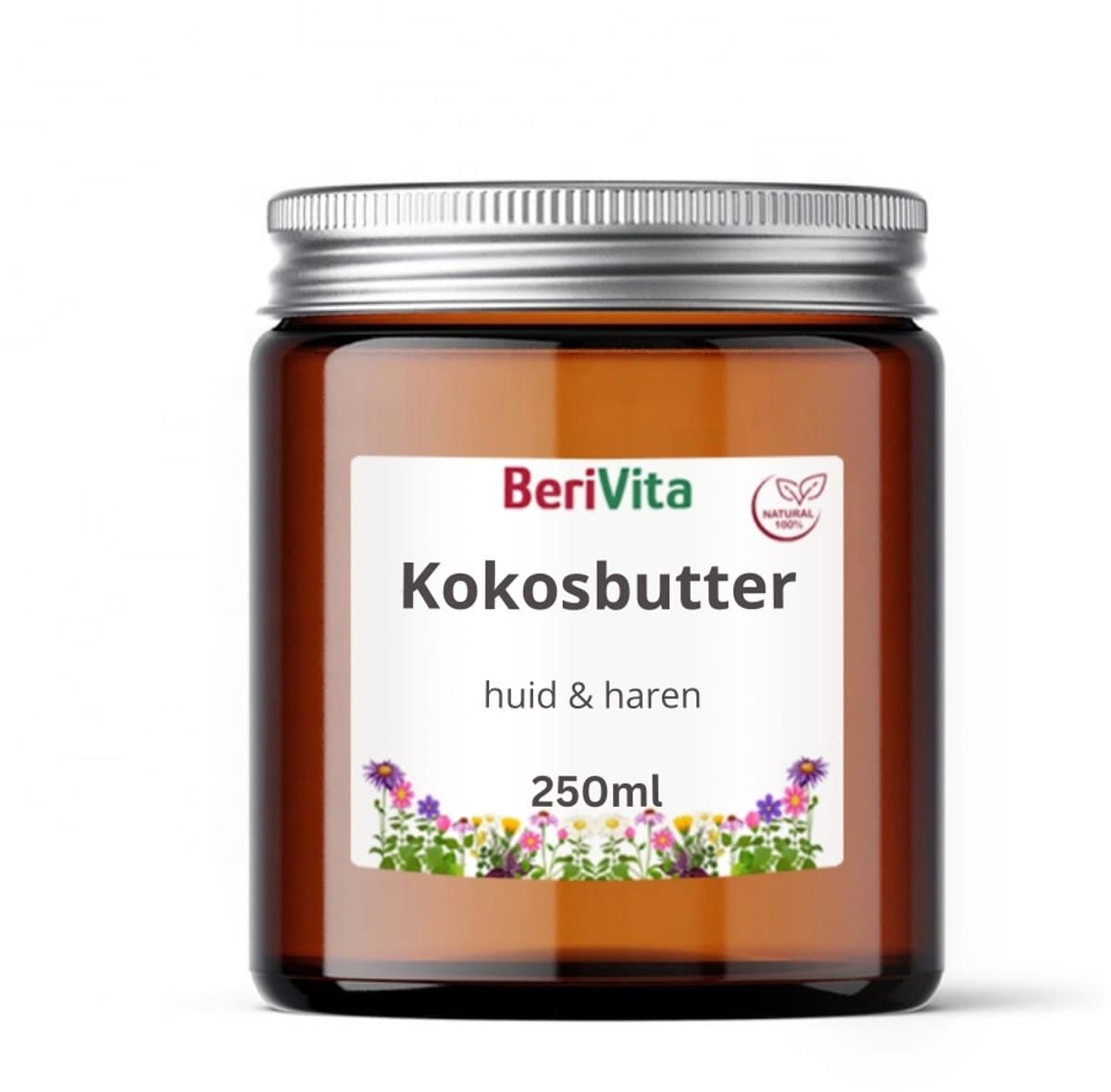 Kokosbutter 250ml Glazen Pot - Kokos Butter voor Huid en Haar - Onbewerkt en Ongeraffineerd - Bruinglazen Pot met Aluminium Schroefdeksel