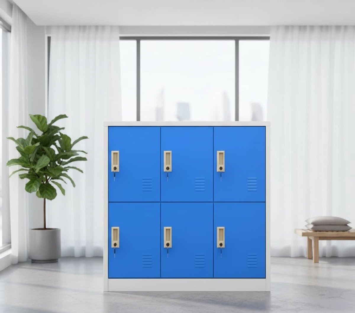 6-deurs afsluitbare zijdelingse archiefkast 90x45x92,5 cm – Robuuste kantooropslag voor A4- en briefformaat documenten – Blauwe opbergoplossing voor thuis en werk