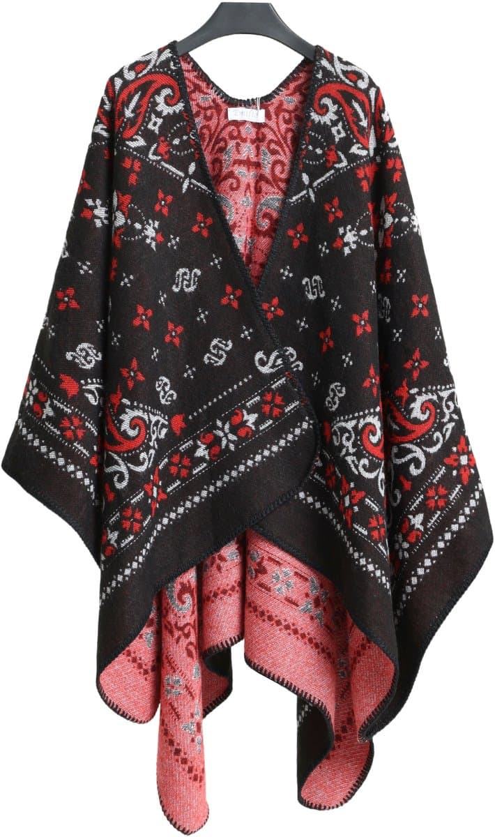 Emilie scarves - poncho - cape - omslagdoek - zwart - rood